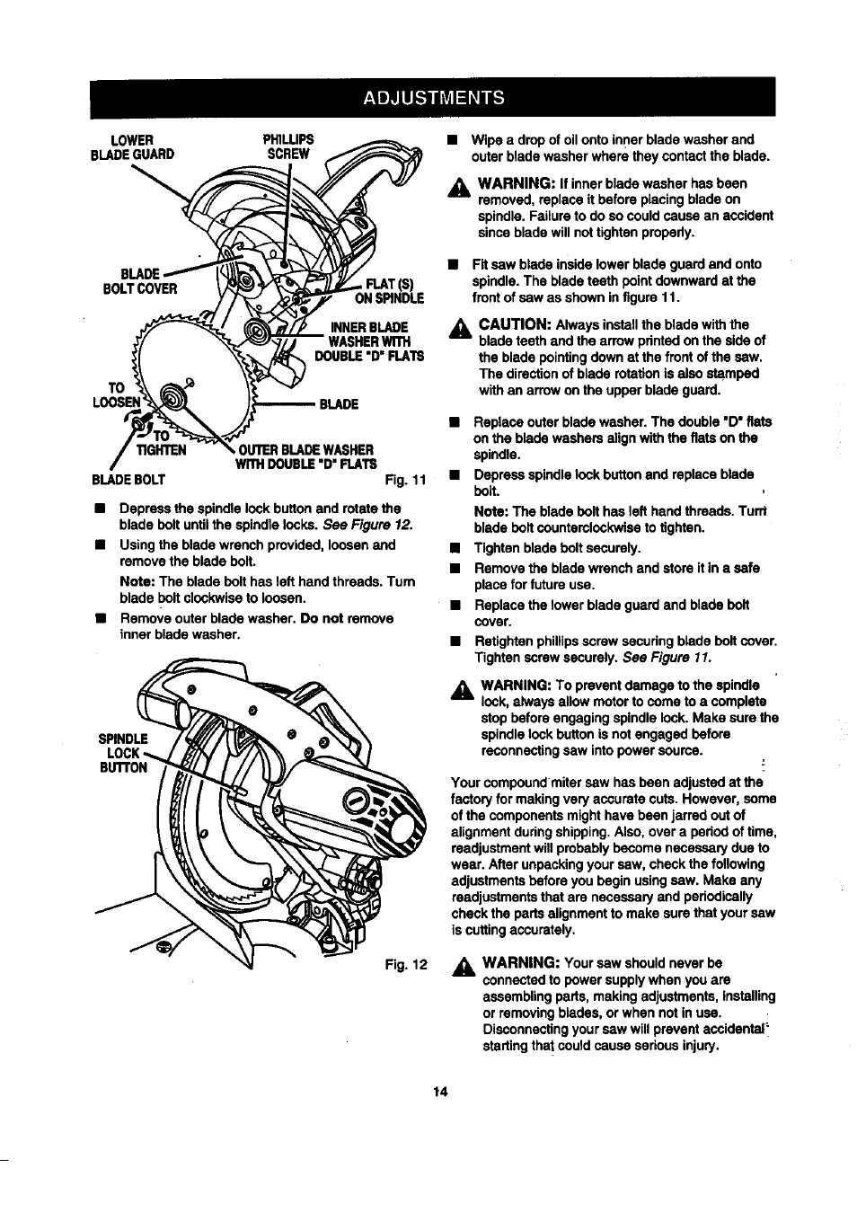 Adjustments | Craftsman 315.212100 User Manual | Page 14 / 38