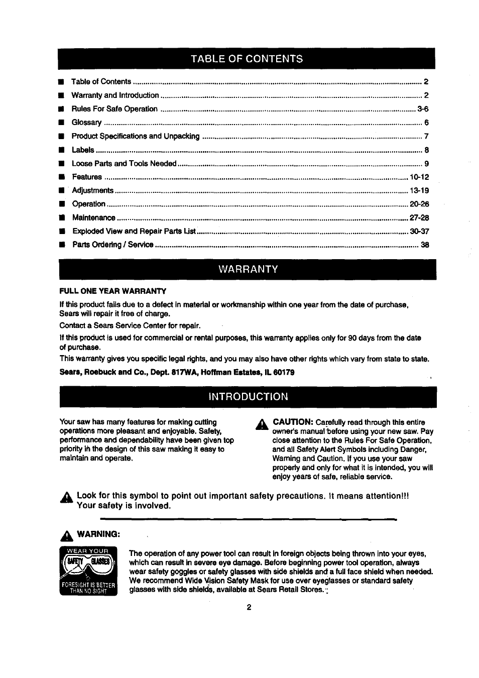 Craftsman 315.212100 User Manual | Page 2 / 38