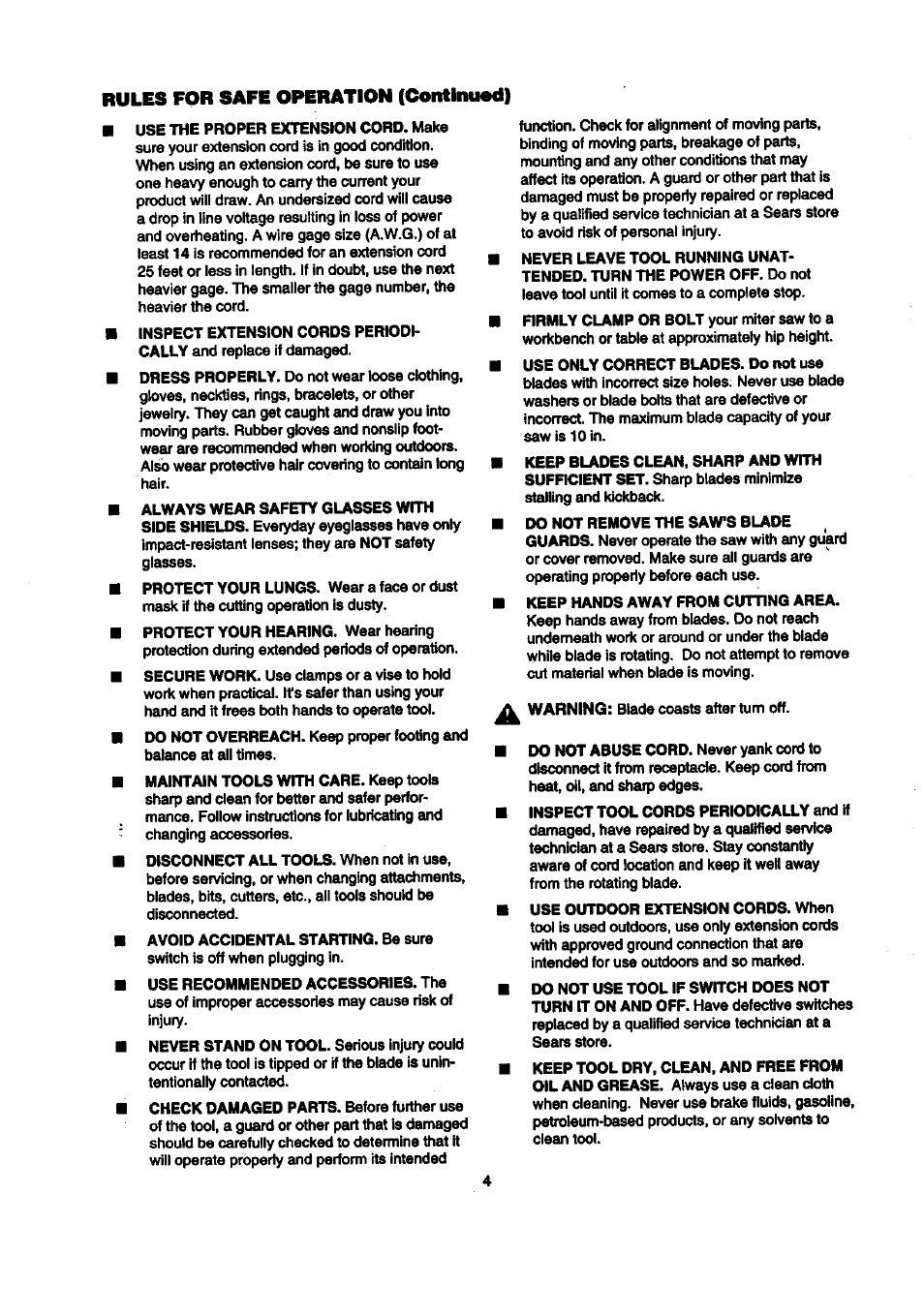 Rules for safe operation (continued) | Craftsman 315.212100 User Manual | Page 4 / 38