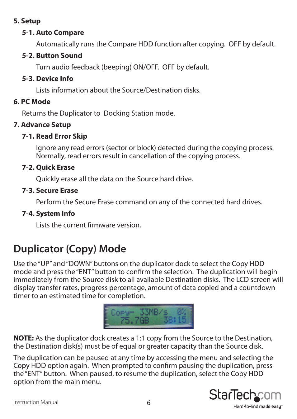 Duplicator (copy) mode | StarTech.com SATDOCK4U3RE User Manual | Page 9 / 12