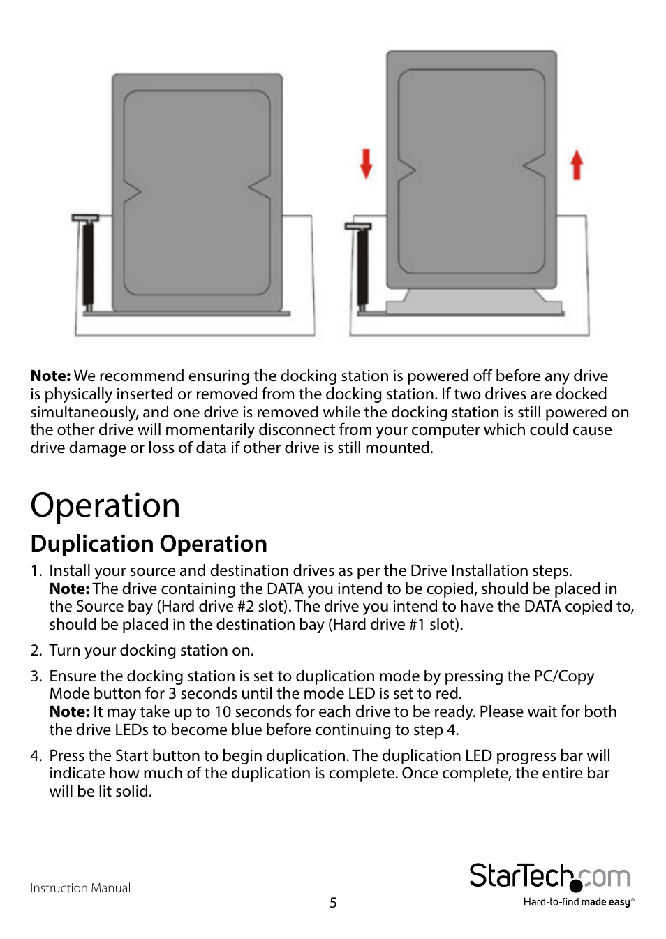 Operation, Duplication operation | StarTech.com SDOCK2U33RE User Manual | Page 8 / 14