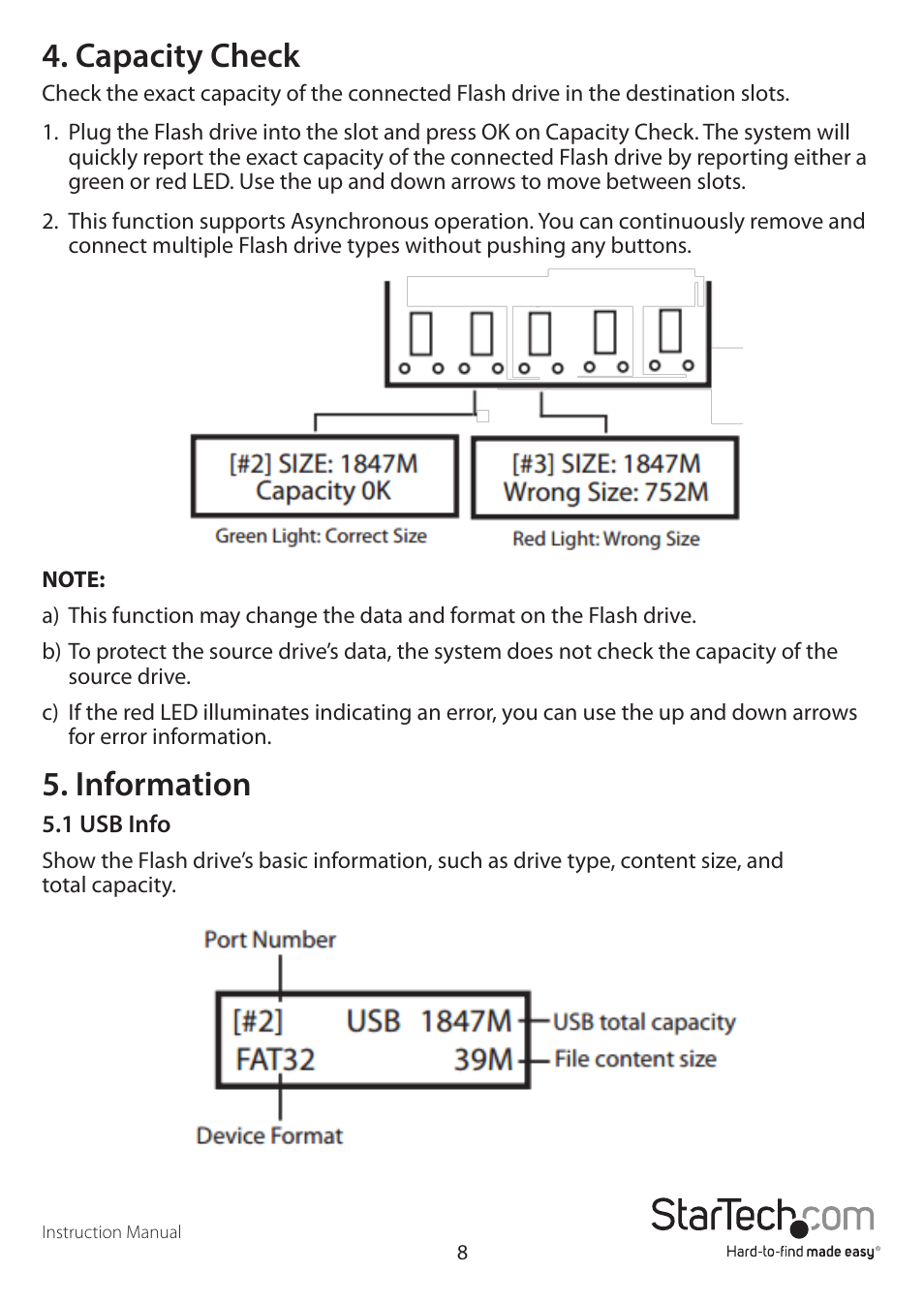 Capacity check, Information | StarTech.com USBDUP15 User Manual | Page 11 / 18