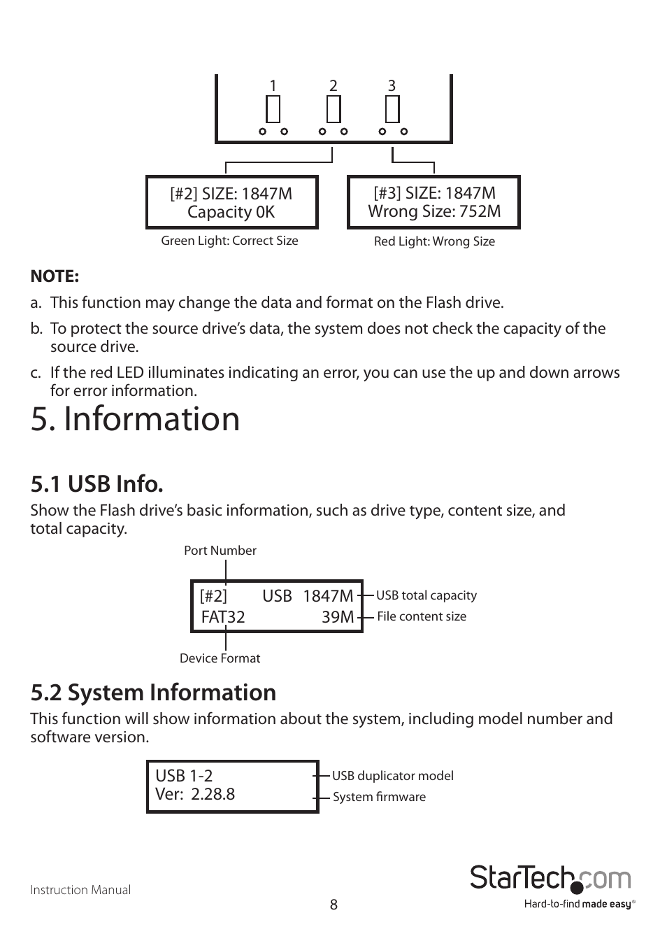 Information, 1 usb info, 2 system information | StarTech.com USBDUP12 User Manual | Page 12 / 20