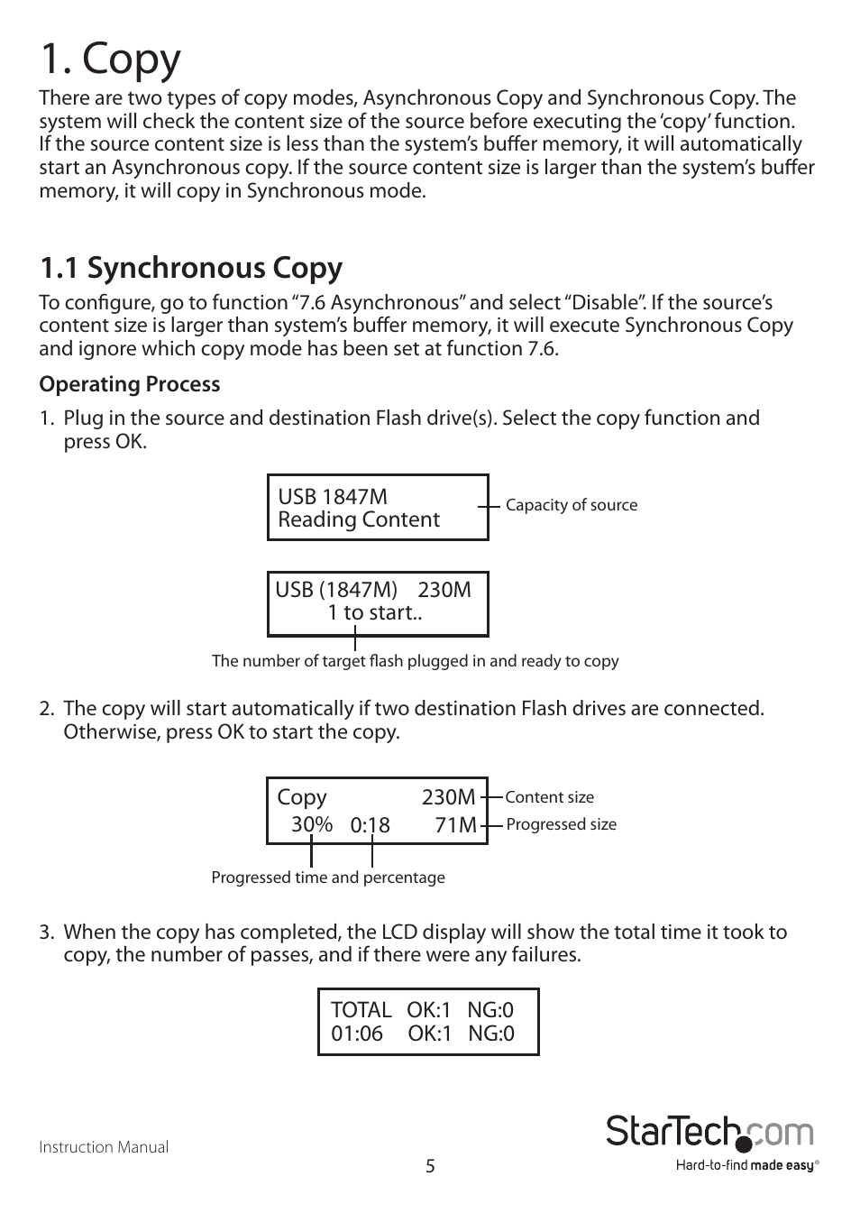 Copy, 1 synchronous copy | StarTech.com USBDUP12 User Manual | Page 9 / 20