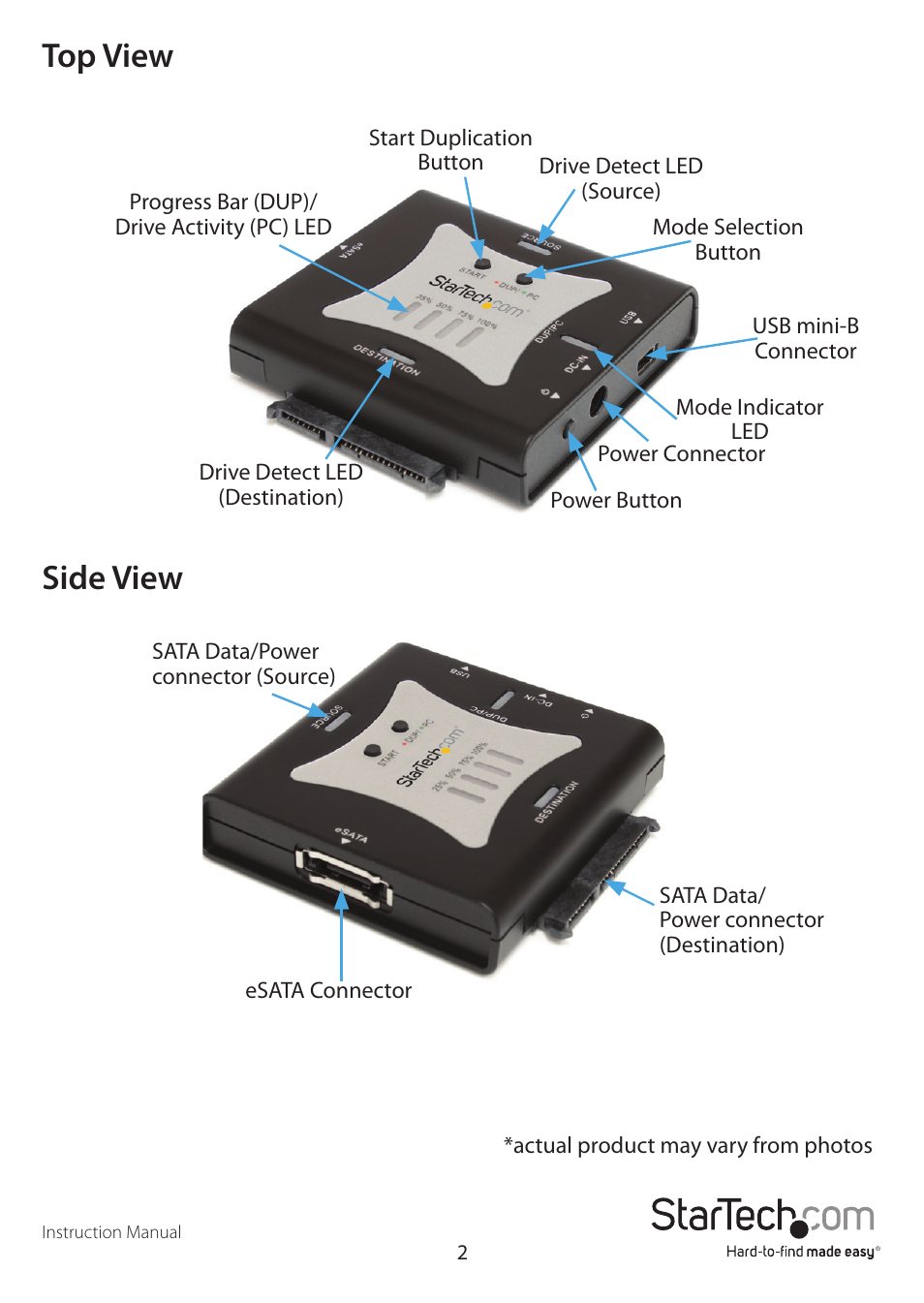 Top view side view | StarTech.com SATDUPUEGB User Manual | Page 5 / 10