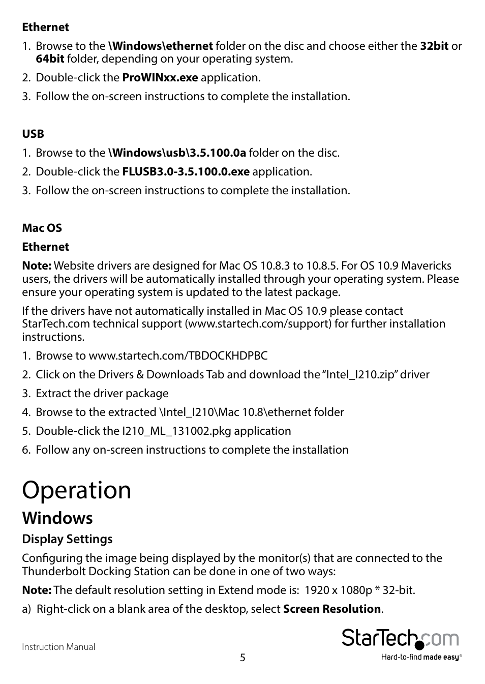 Operation, Windows | StarTech.com TBDOCKHDPBC Manual User Manual | Page 8 / 16