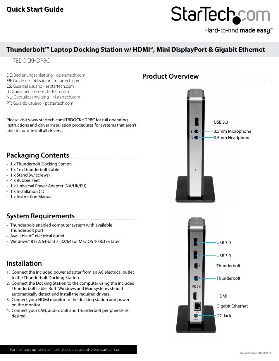 StarTech.com TBDOCKHDPBC Quick Start User Manual | 2 pages