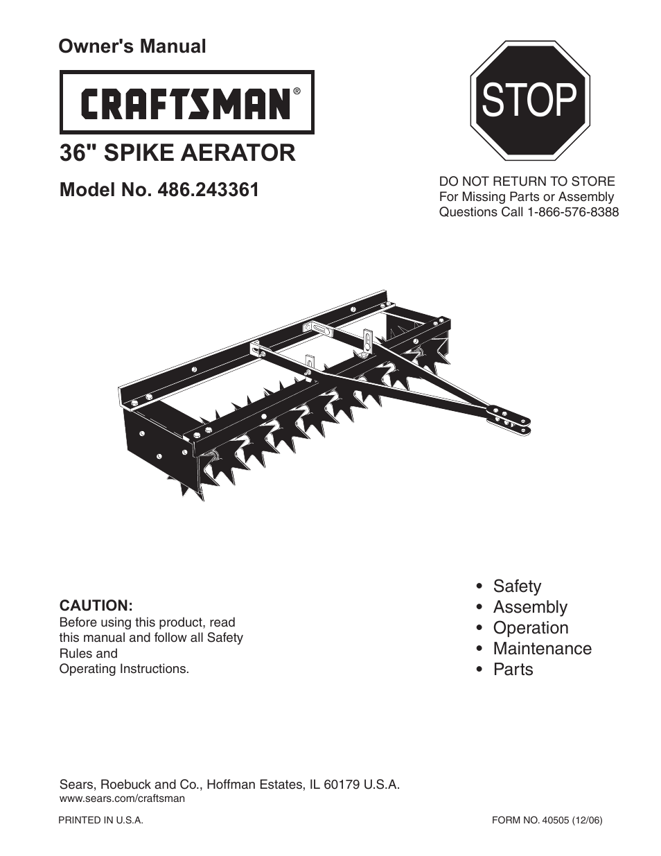 Craftsman 486.243361 User Manual | 8 pages