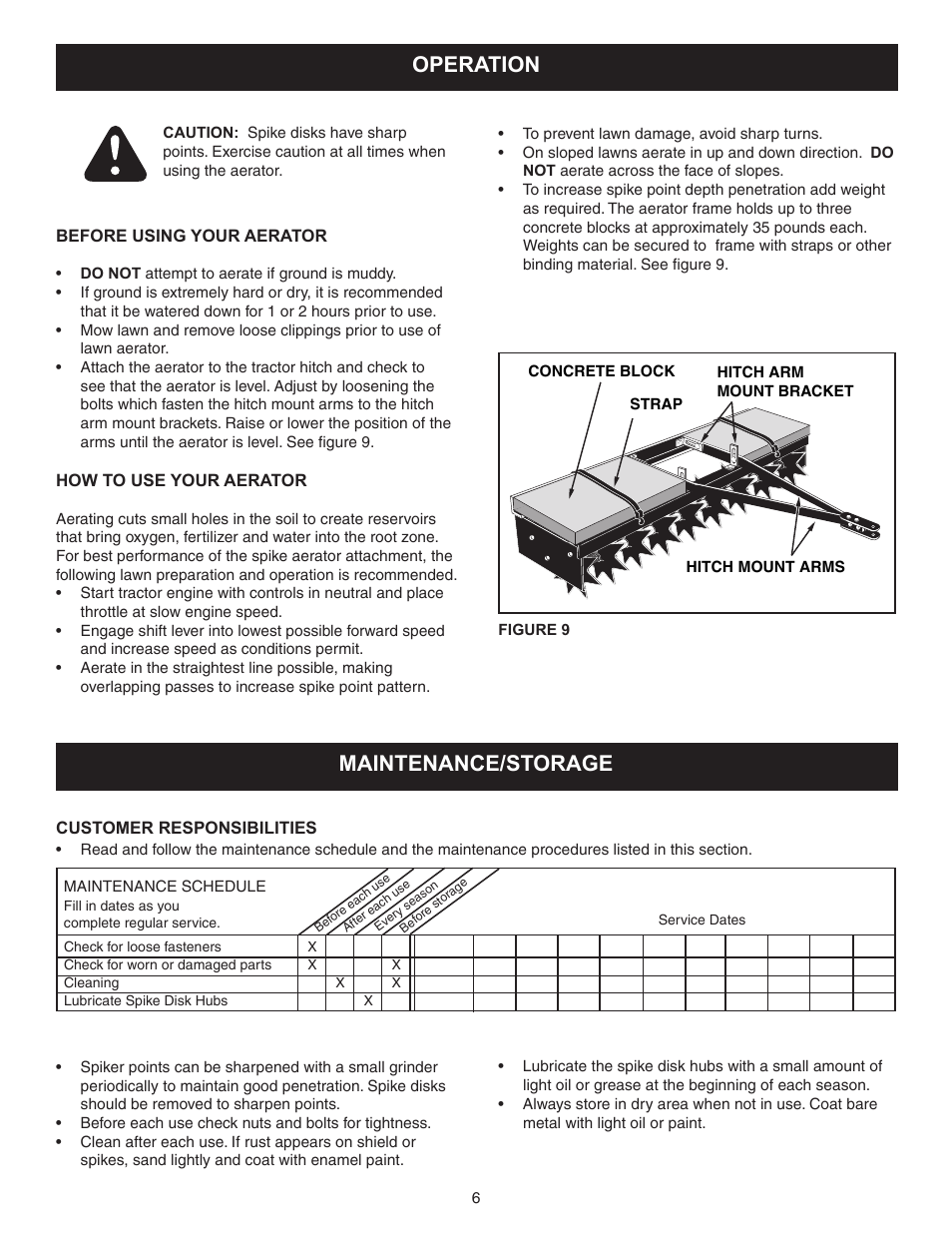 Operation, Maintenance/storage | Craftsman 486.243361 User Manual | Page 6 / 8