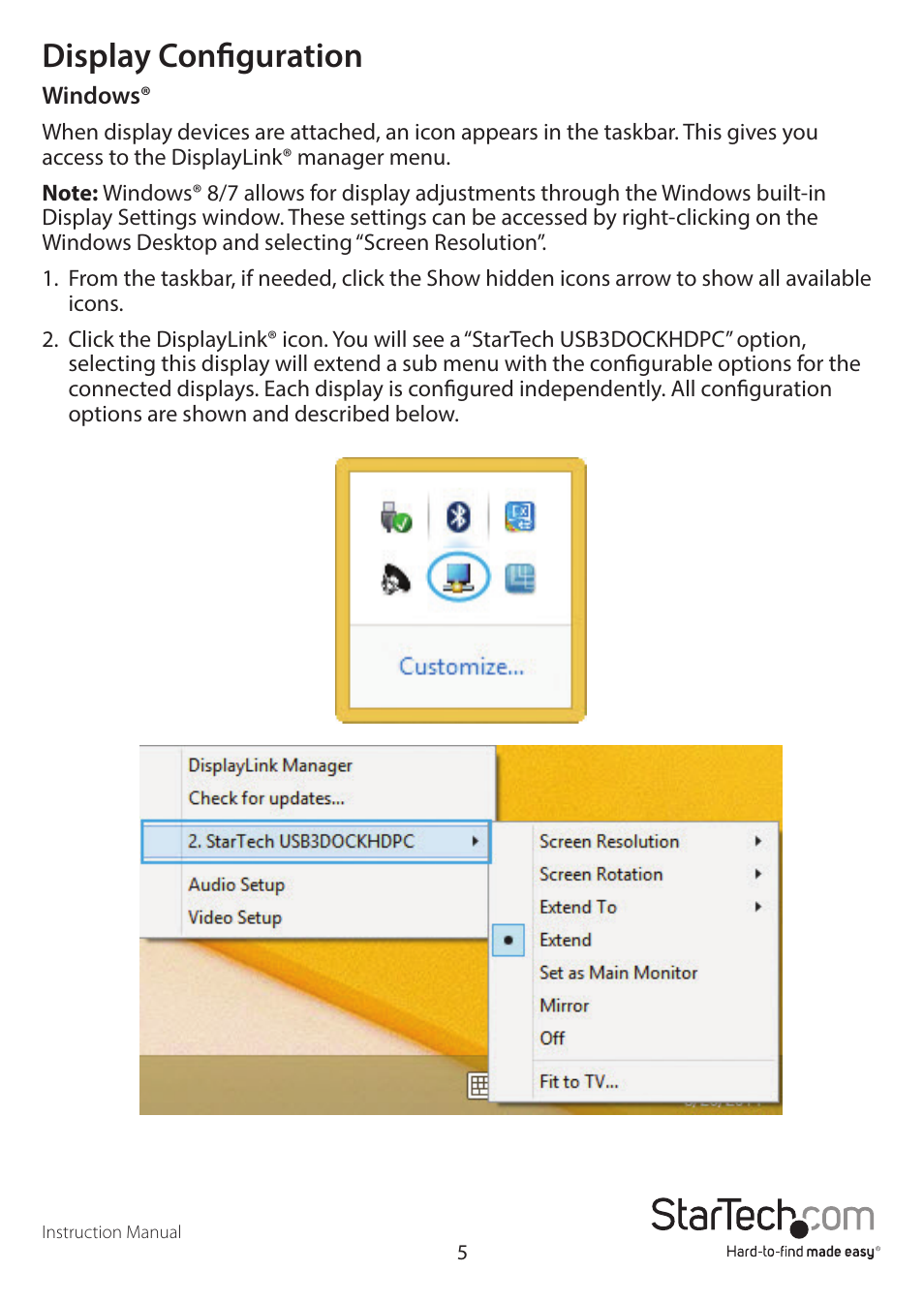 Display configuration | StarTech.com USB3DOCKHDPC User Manual | Page 8 / 13