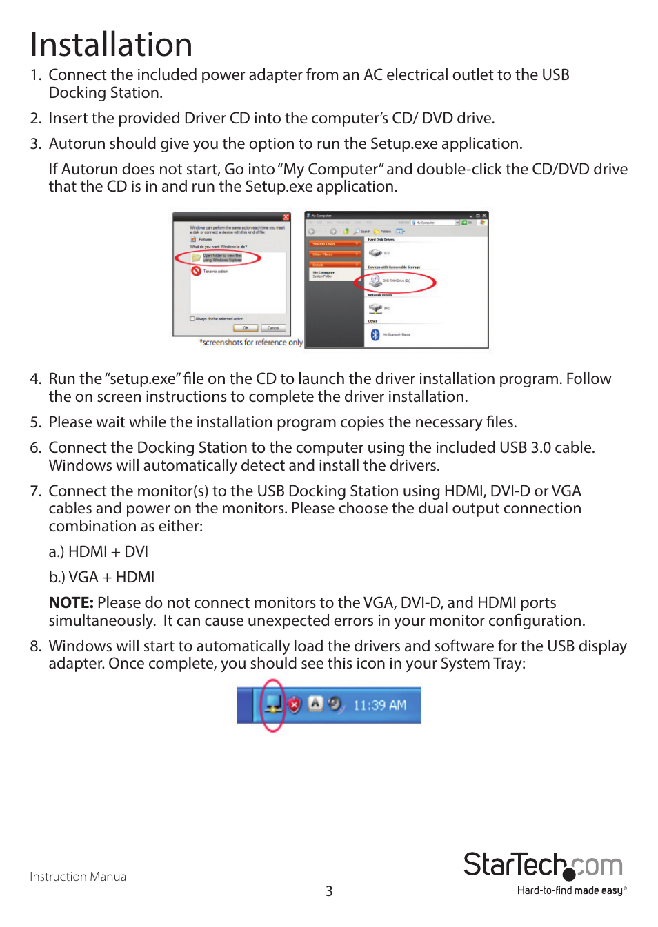 Installation | StarTech.com USB3SDOCKHDV User Manual | Page 6 / 16