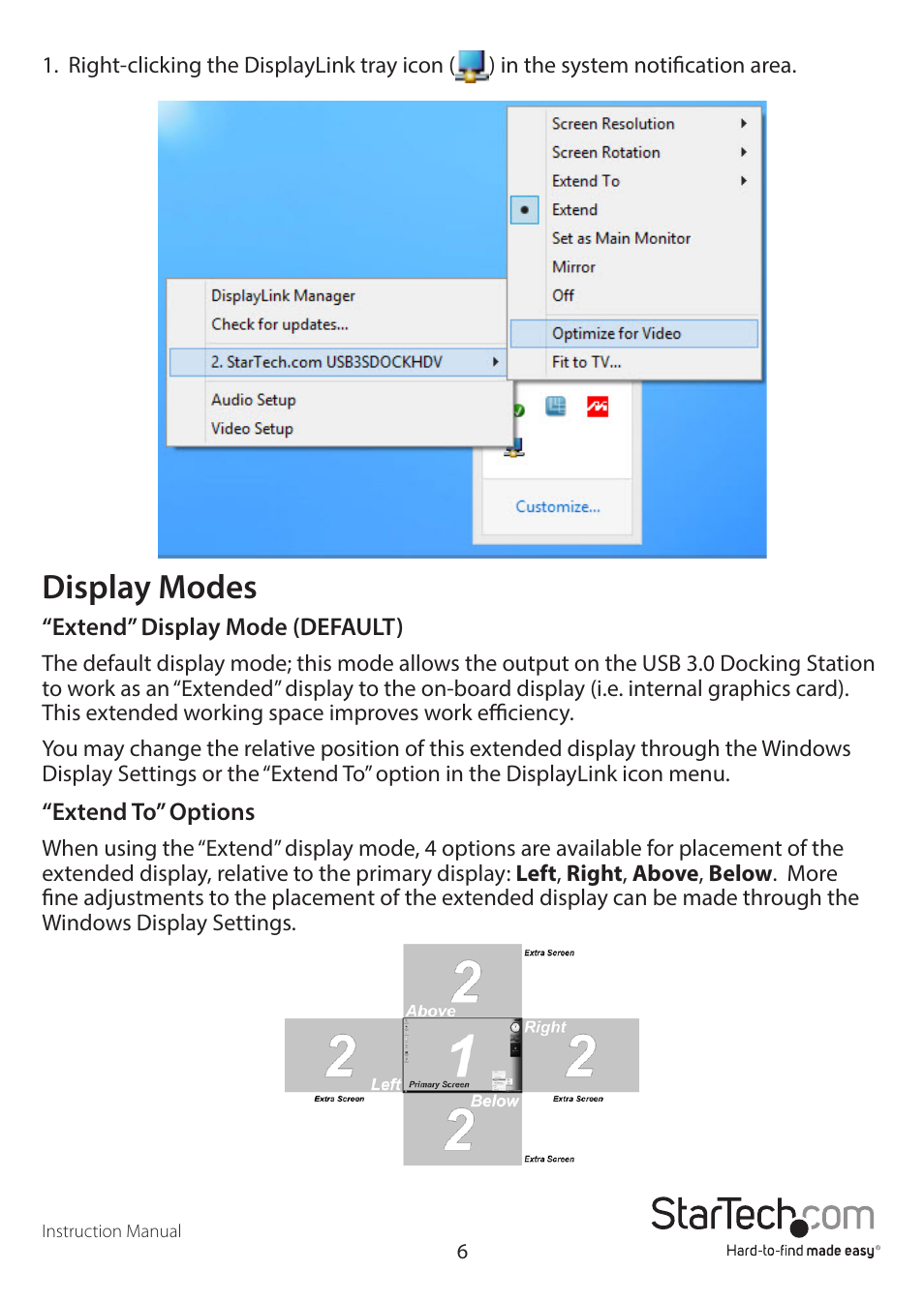 Display modes | StarTech.com USB3SDOCKHDV User Manual | Page 9 / 16