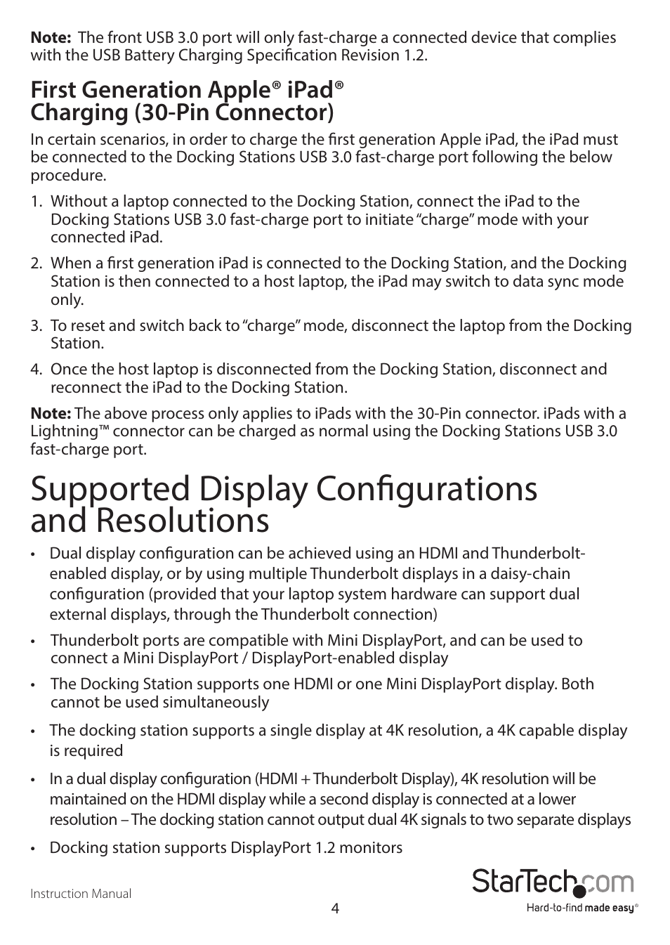 Supported display configurations and resolutions | StarTech.com TB2DOCK4KDHC User Manual | Page 7 / 10