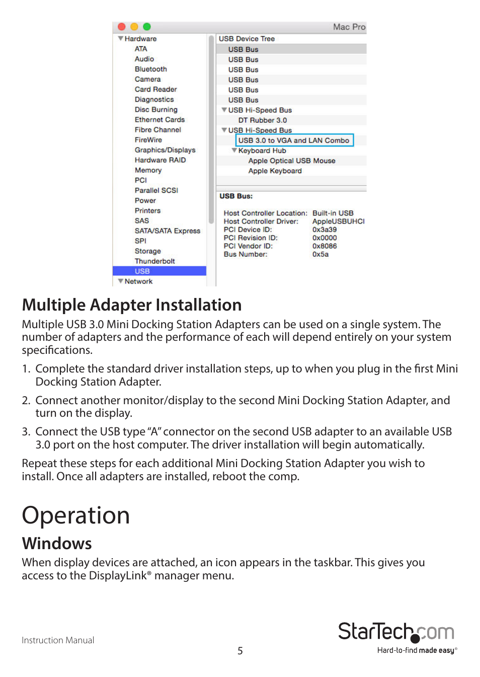 Operation, Multiple adapter installation, Windows | StarTech.com USB31GEVG User Manual | Page 8 / 14