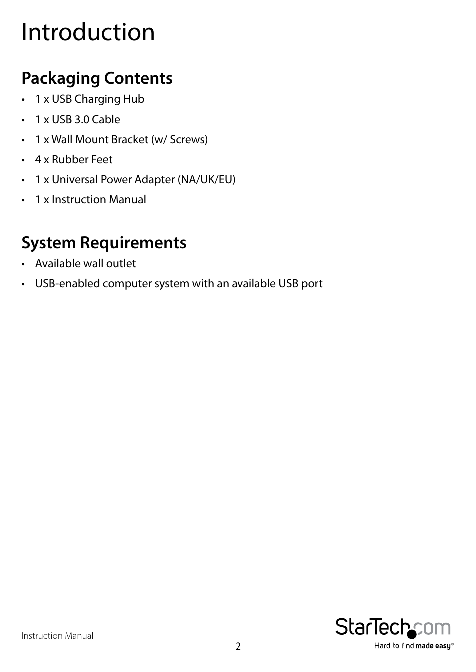 Introduction, Packaging contents, System requirements | Packaging contents system requirements | StarTech.com ST4300U3C3 User Manual | Page 5 / 10