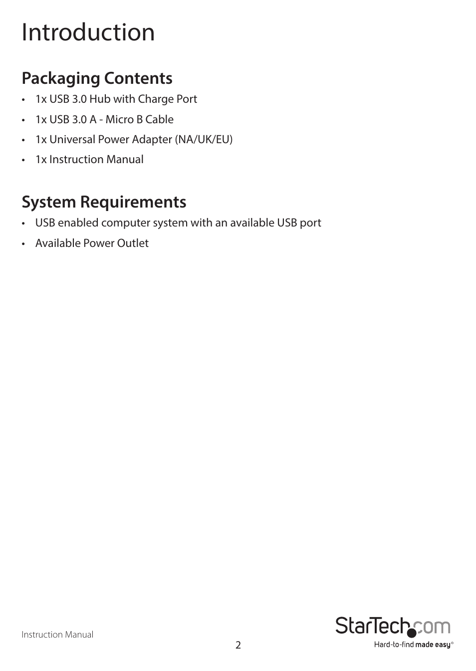 Introduction, Packaging contents, System requirements | StarTech.com ST4300U3C1B User Manual | Page 5 / 11
