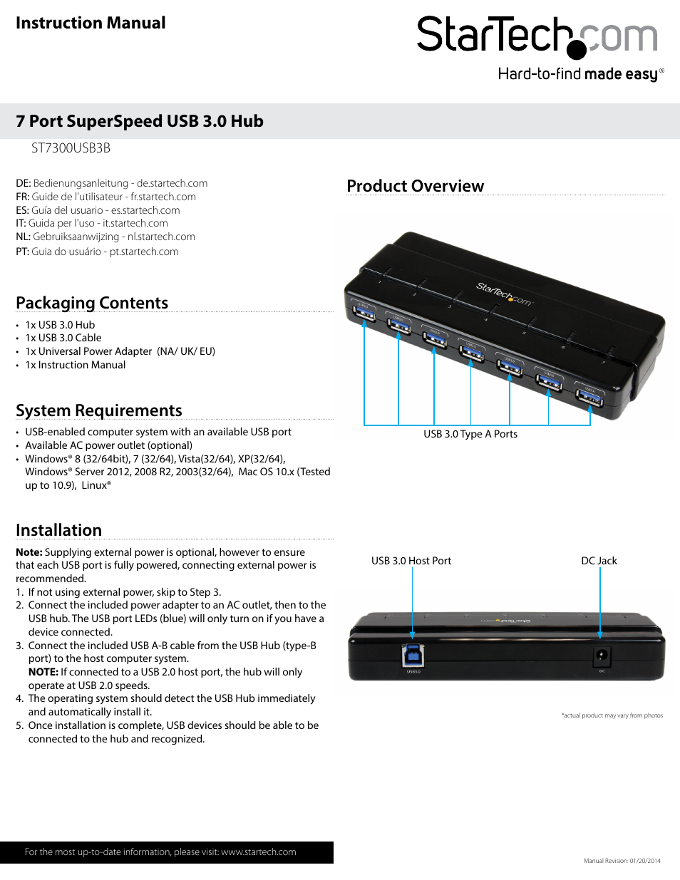 StarTech.com ST7300USB3B User Manual | 2 pages