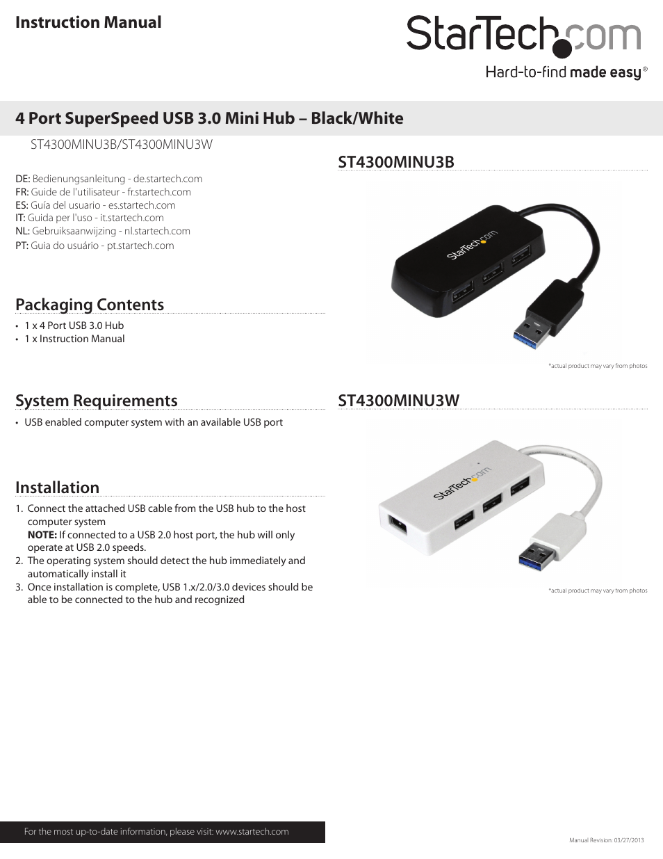 StarTech.com ST4300MINU3W User Manual | 2 pages