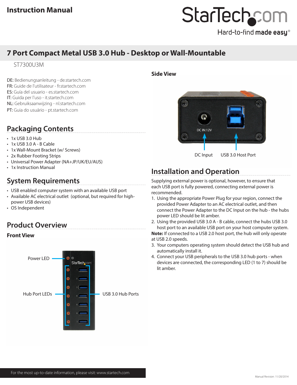 StarTech.com ST7300U3M User Manual | 2 pages