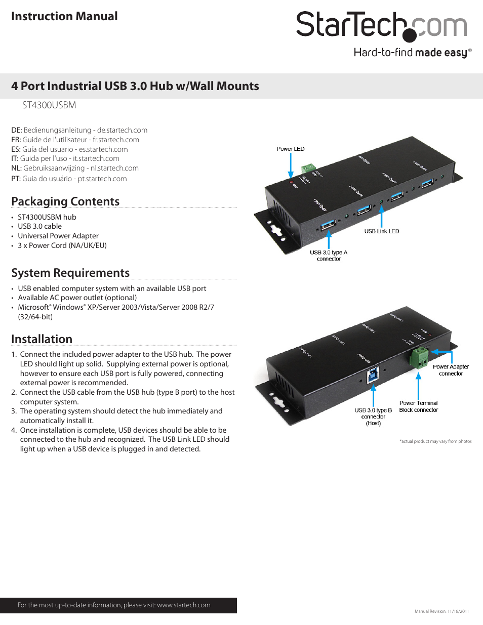 StarTech.com ST4300USBM User Manual | 2 pages