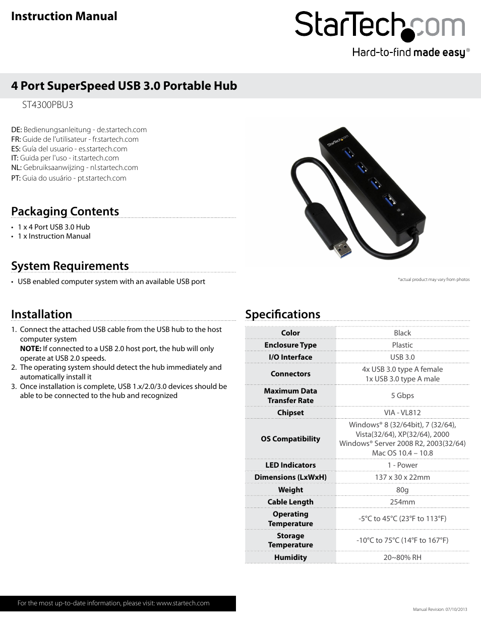 StarTech.com ST4300PBU3 User Manual | 2 pages