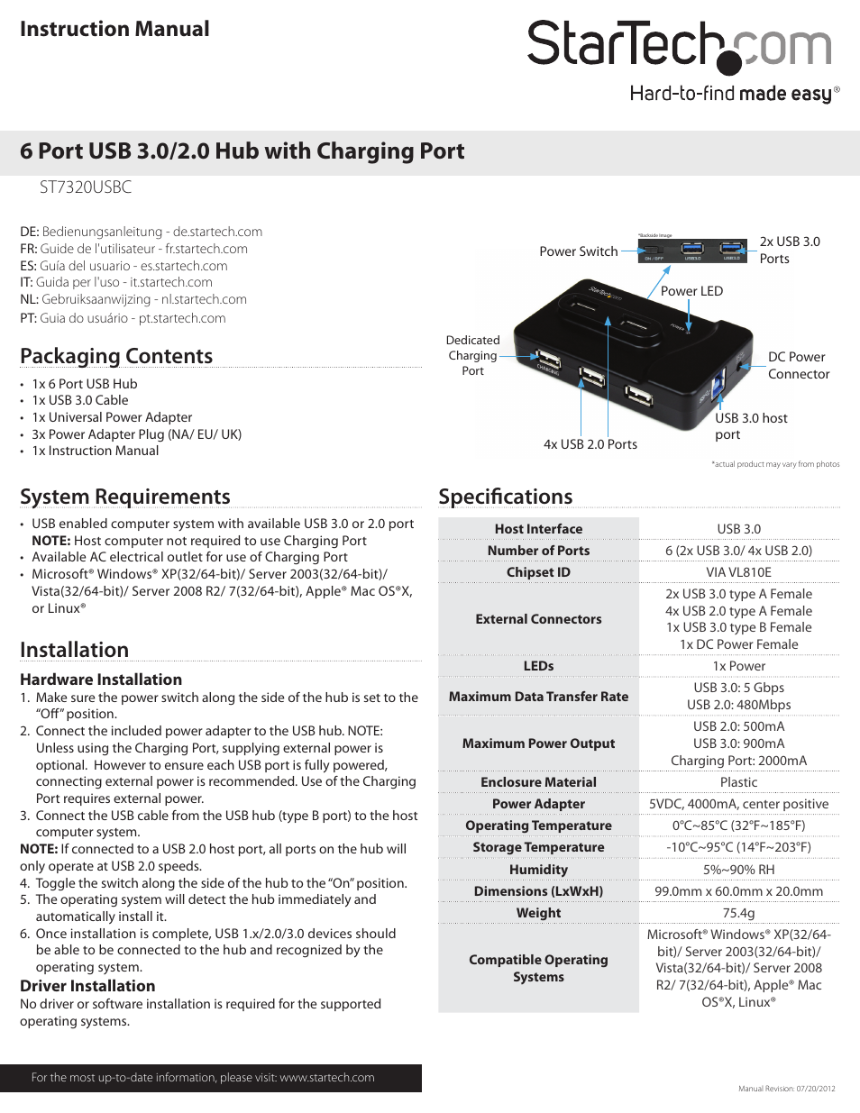 StarTech.com ST7320USBC User Manual | 2 pages