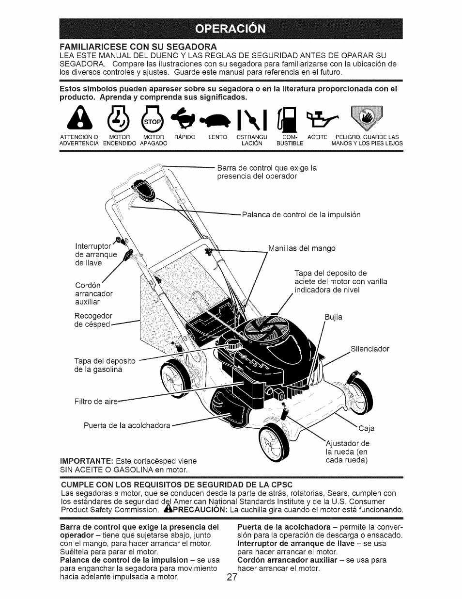 A (§) ^ l\l ííq, Operacion | Craftsman 917.374366 User Manual | Page 27 / 52