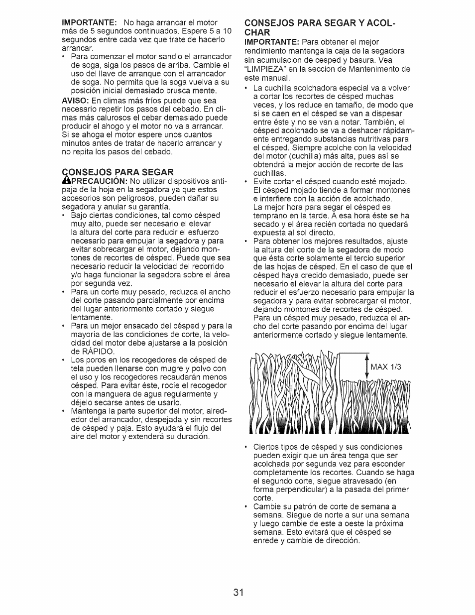 Consejos para segar y acolchar | Craftsman 917.374366 User Manual | Page 31 / 52