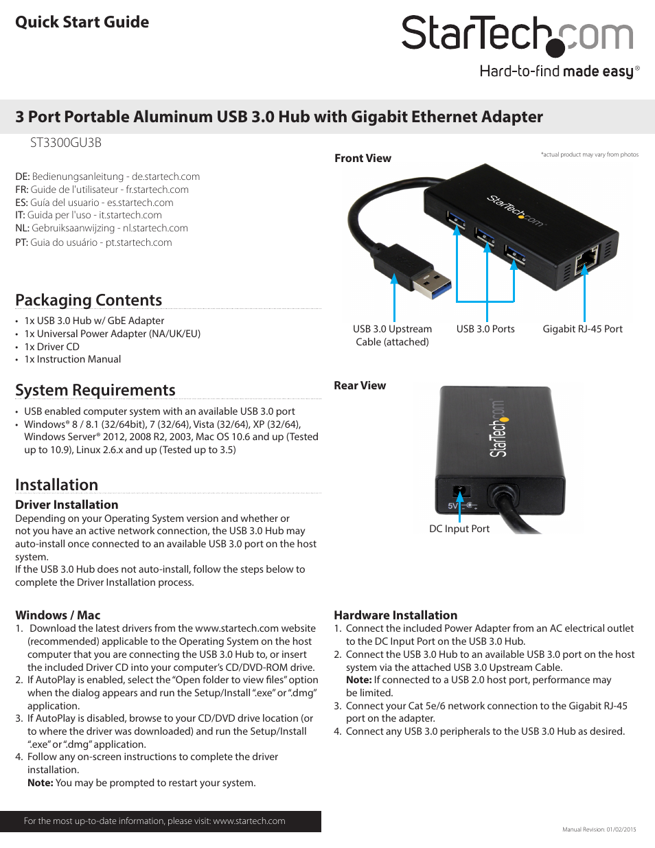 StarTech.com ST3300GU3B User Manual | 2 pages