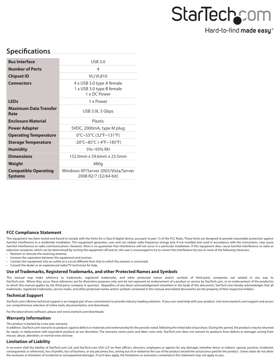 Specifications | StarTech.com ST4300USB3EU User Manual | Page 2 / 2