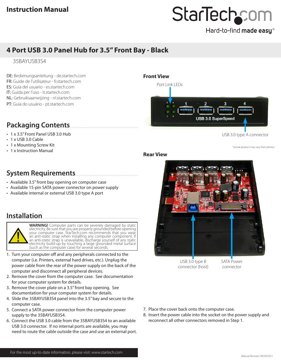 StarTech.com 35BAYUSB3S4 User Manual | 2 pages