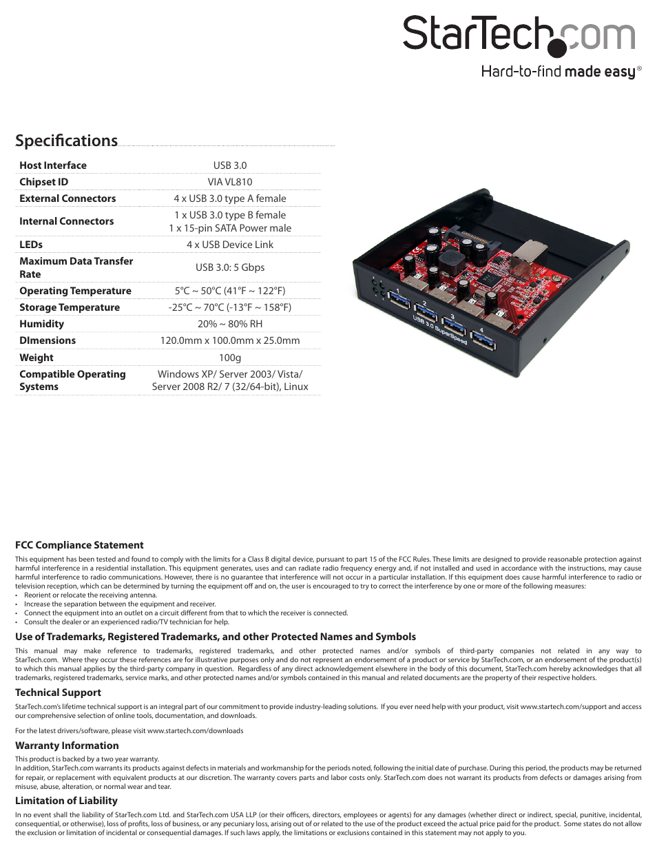 Specifications | StarTech.com 35BAYUSB3S4 User Manual | Page 2 / 2