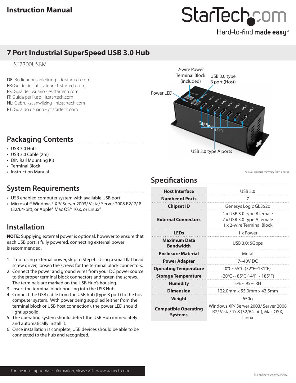 StarTech.com ST7300USBM User Manual | 2 pages