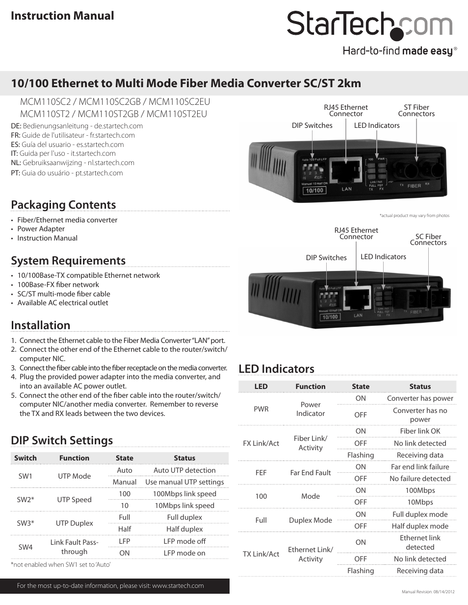 StarTech.com MCM110ST2EU User Manual | 2 pages