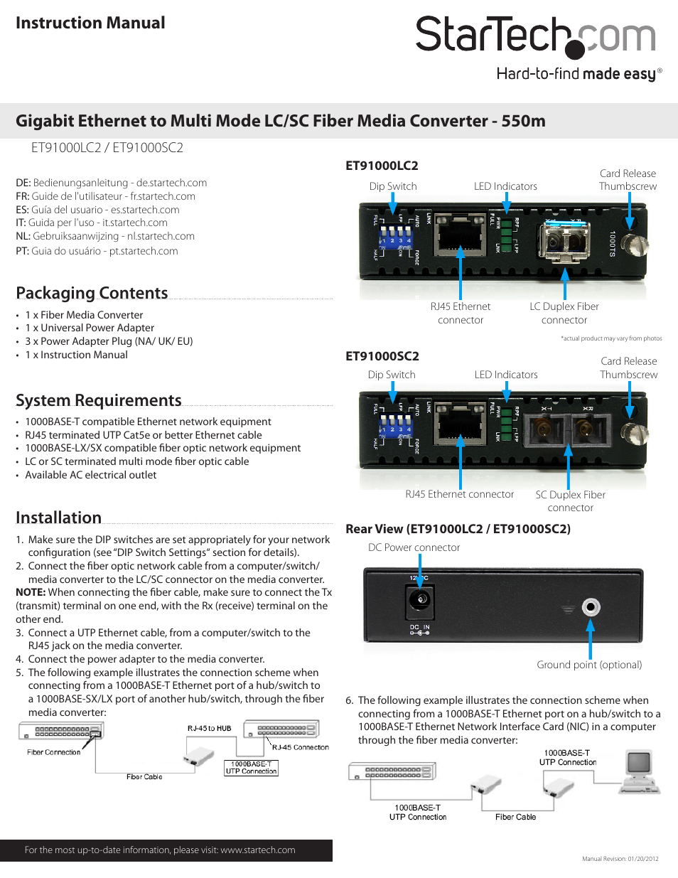 StarTech.com ET91000SC2 User Manual | 2 pages