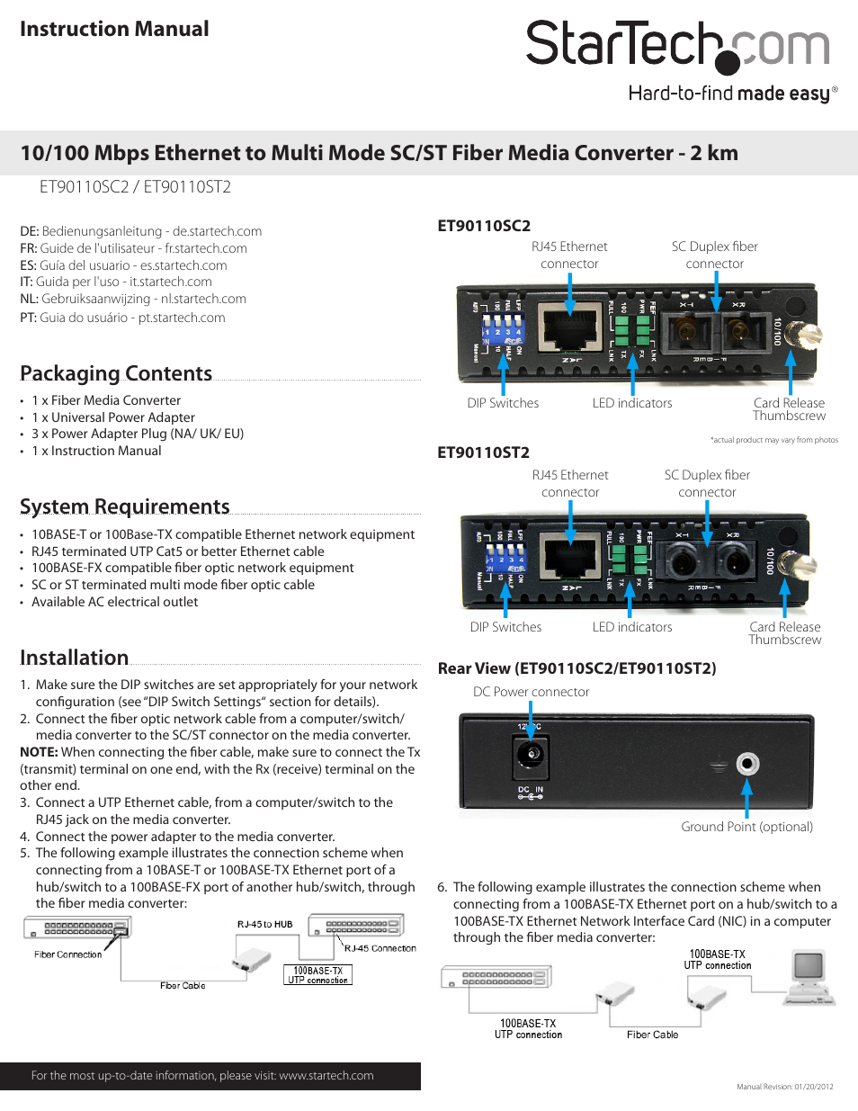 StarTech.com ET90110ST2 User Manual | 2 pages