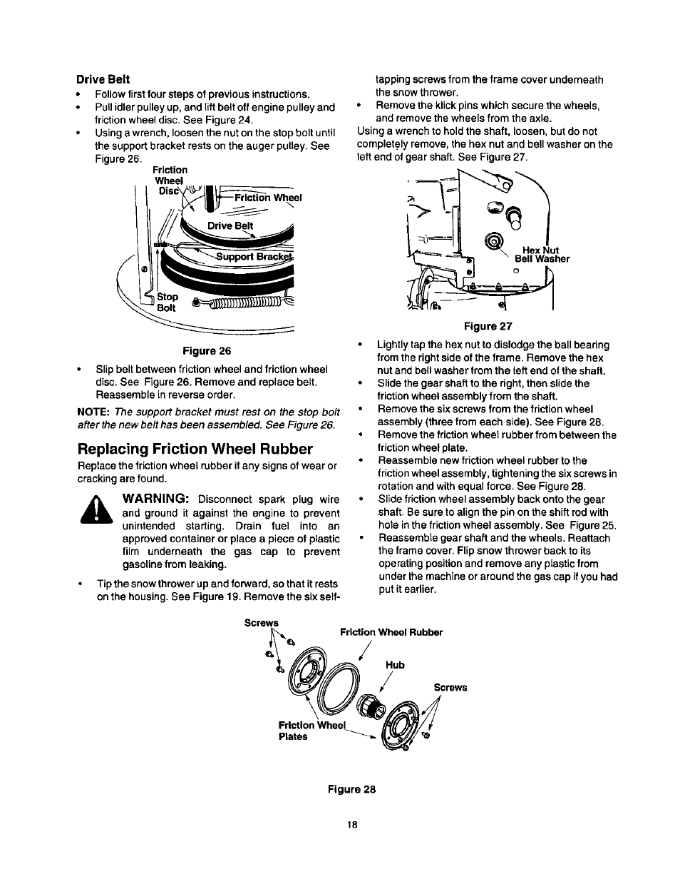 Drive belt, Replacing friction wheel rubber | Craftsman 247.886640 User Manual | Page 18 / 33