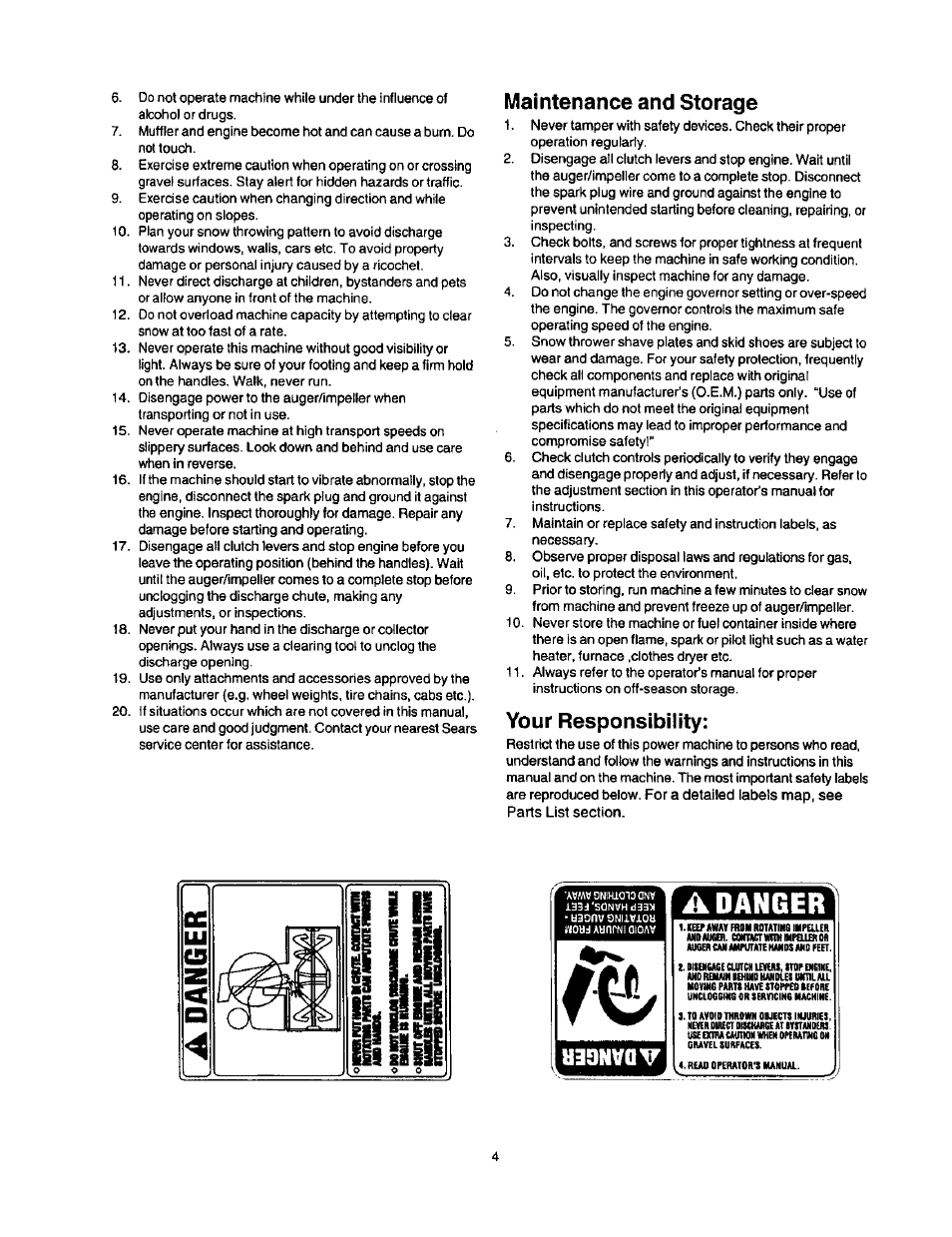Maintenance and storage, Your responsibility, A danger | Craftsman 247.886640 User Manual | Page 4 / 33