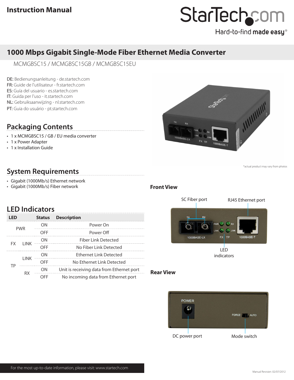 StarTech.com MCMGBSC15EU User Manual | 2 pages