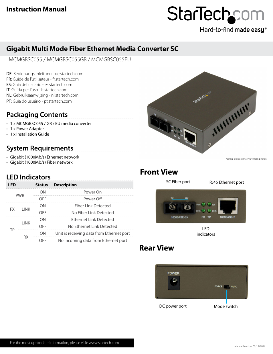 StarTech.com MCMGBSC055EU User Manual | 2 pages