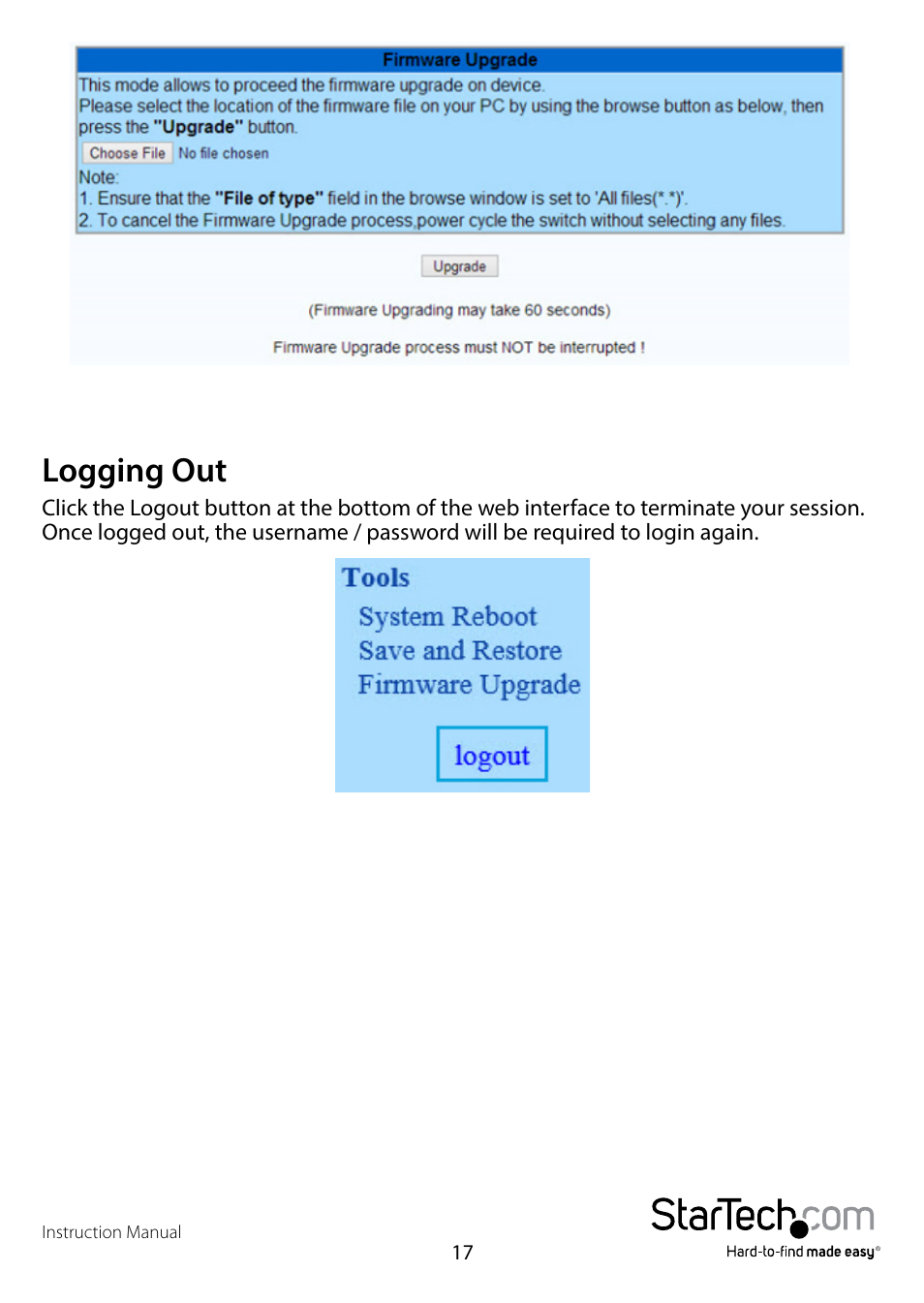 Logging out | StarTech.com ET91000LCOAM Full User Manual | Page 20 / 24