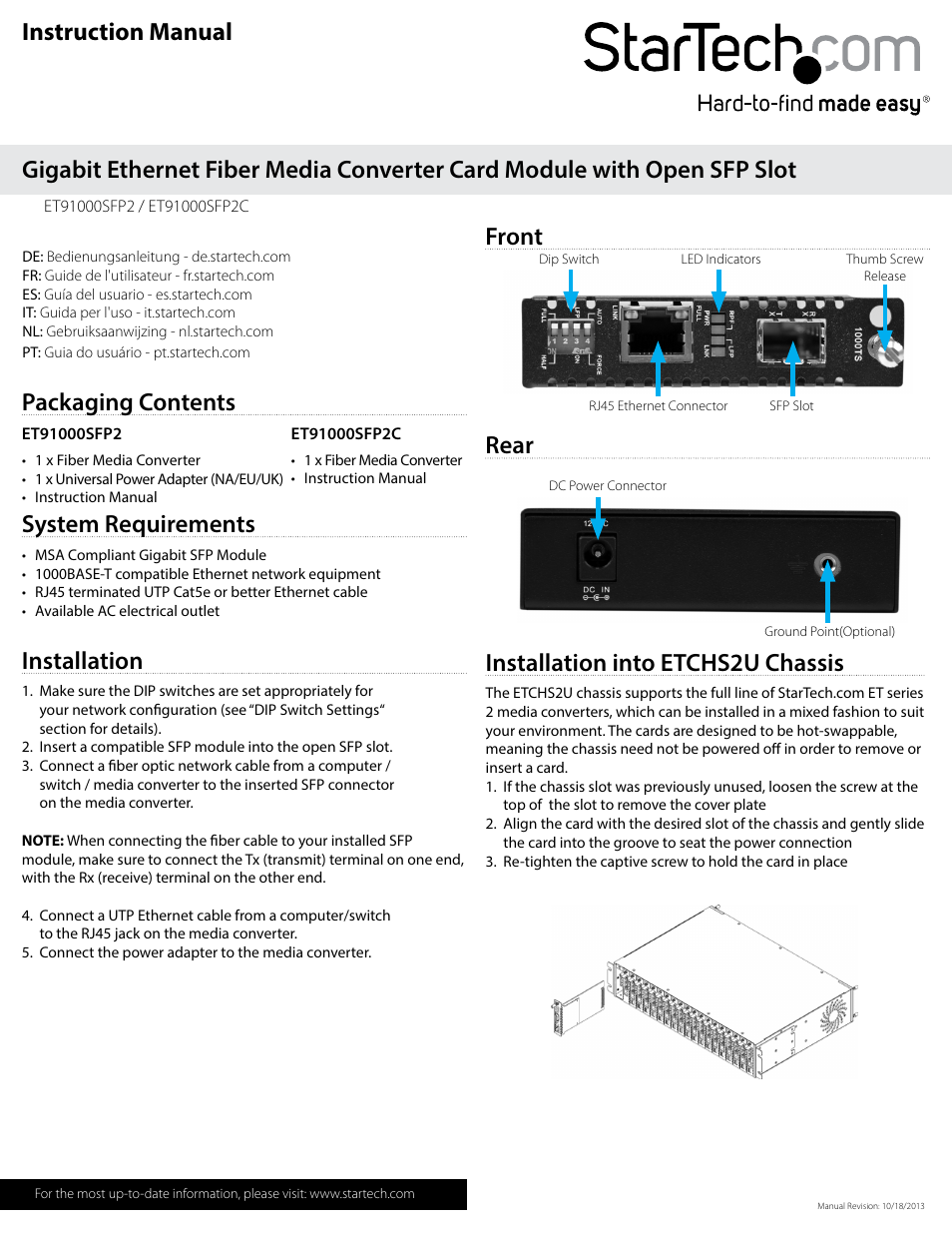 StarTech.com ET91000SFP2C User Manual | 2 pages