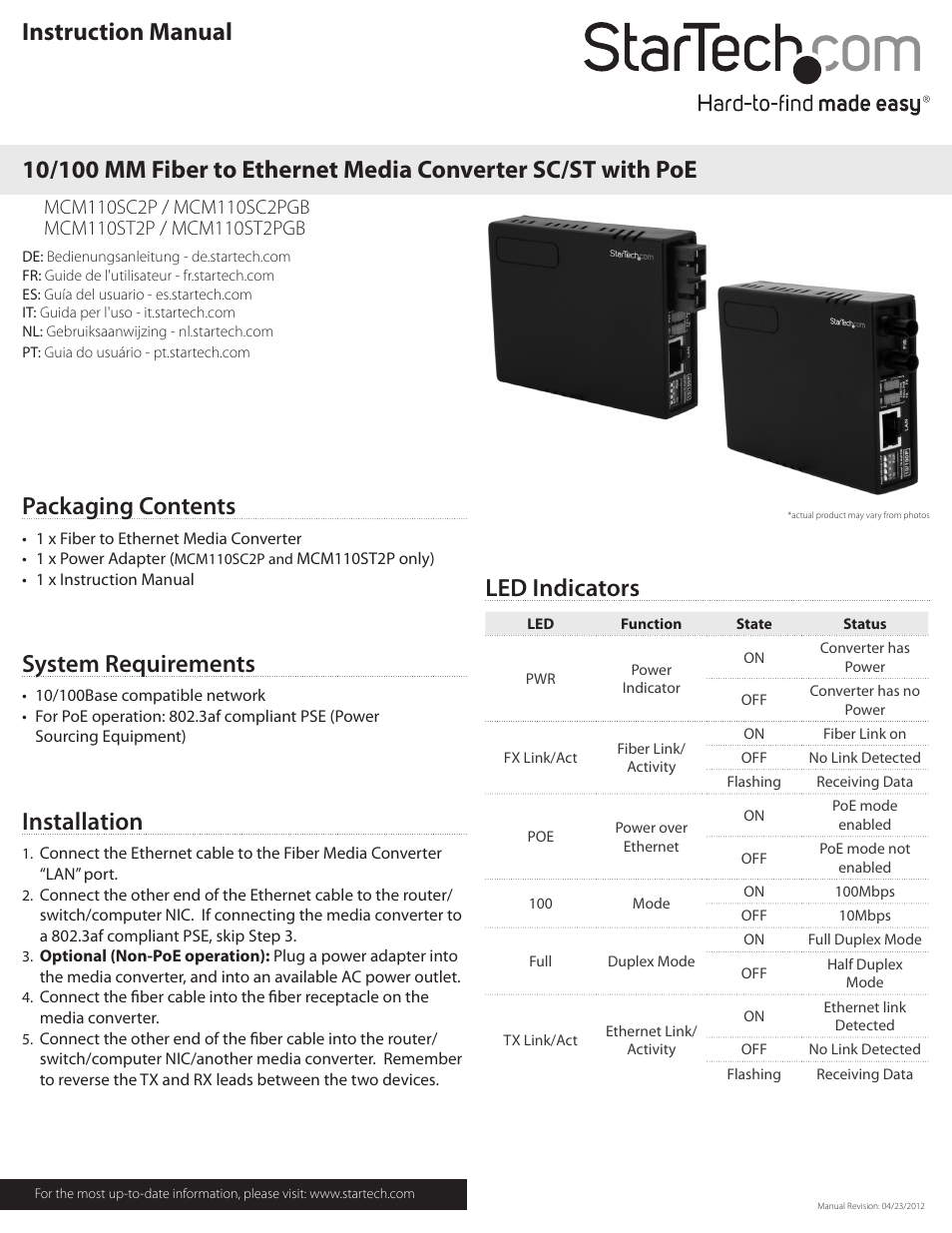 StarTech.com MCM110ST2PGB User Manual | 2 pages