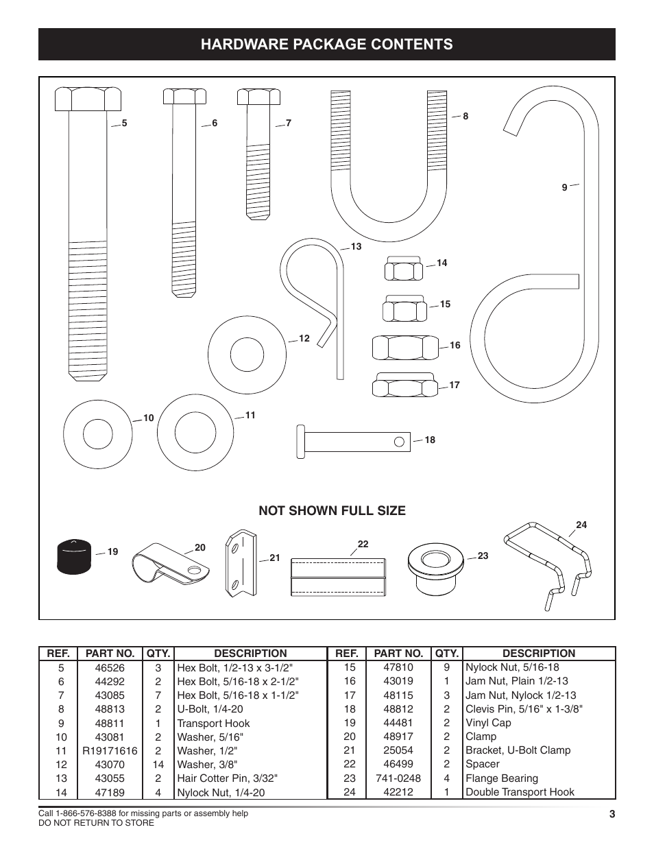 Hardware package contents | Craftsman 486.24218 User Manual | Page 3 / 12