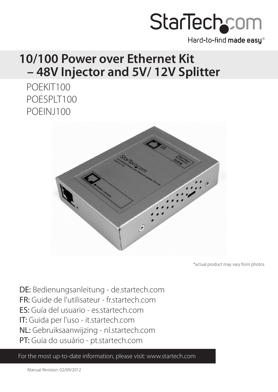 StarTech.com POEINJ100 User Manual | 10 pages