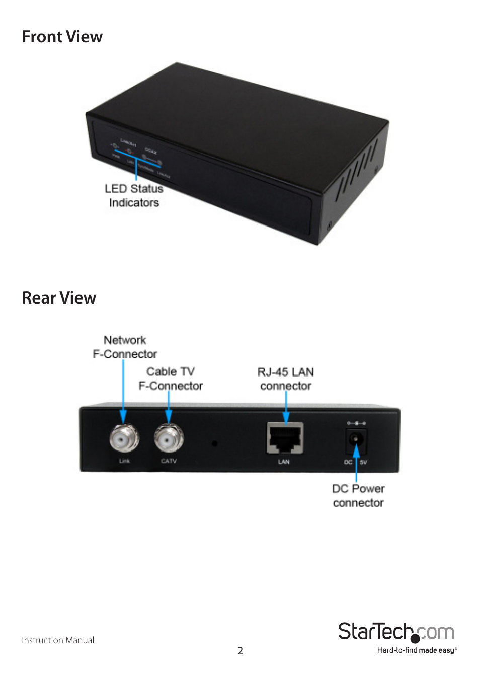 Rear view front view | StarTech.com EOC110R User Manual | Page 5 / 10