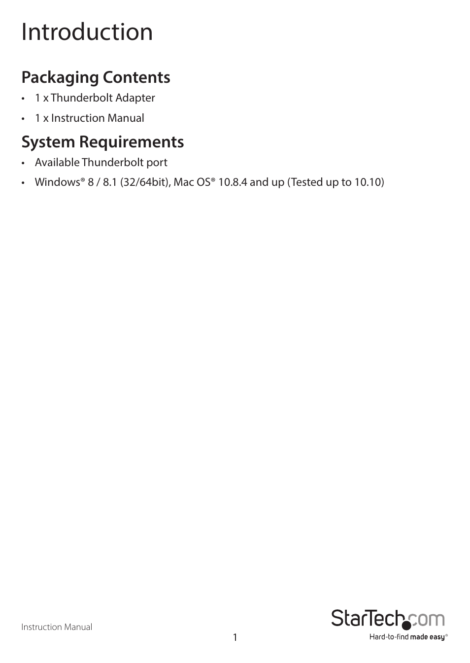 Introduction, Packaging contents, System requirements | StarTech.com TB2USB3GE User Manual | Page 4 / 9
