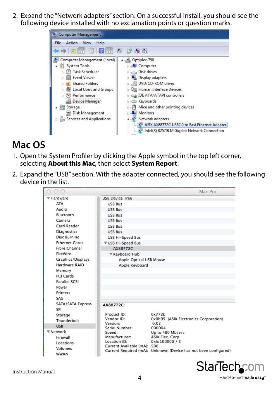 Mac os | StarTech.com USB2100 User Manual | Page 6 / 9