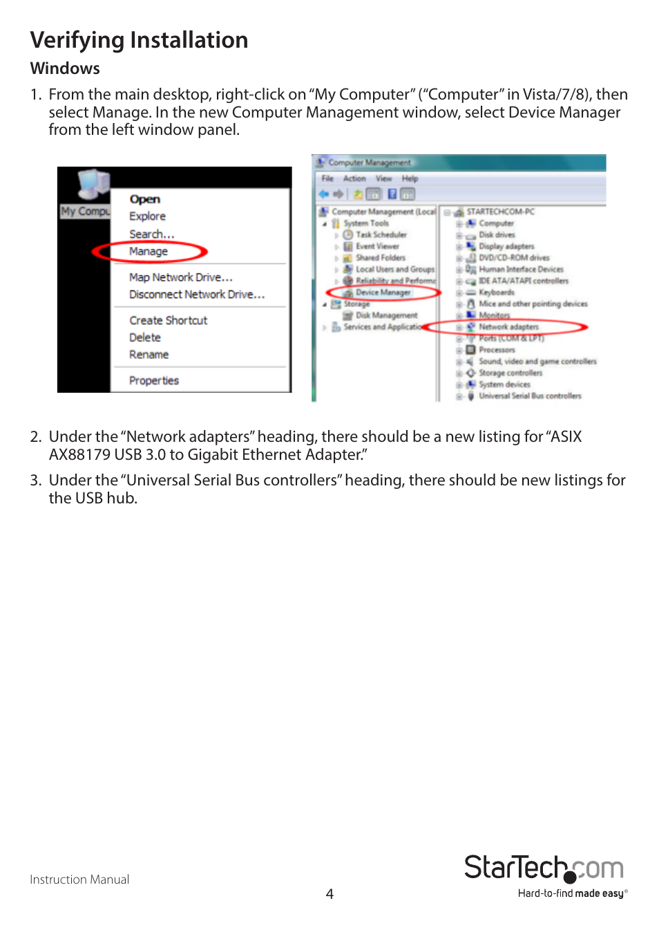 Verifying installation | StarTech.com ST3300U3S User Manual | Page 7 / 10