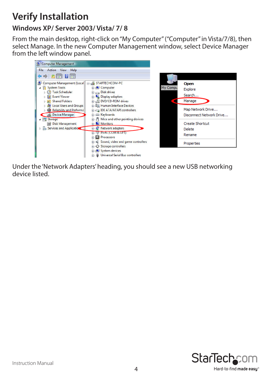 Verify installation | StarTech.com USB31000NDS User Manual | Page 7 / 10